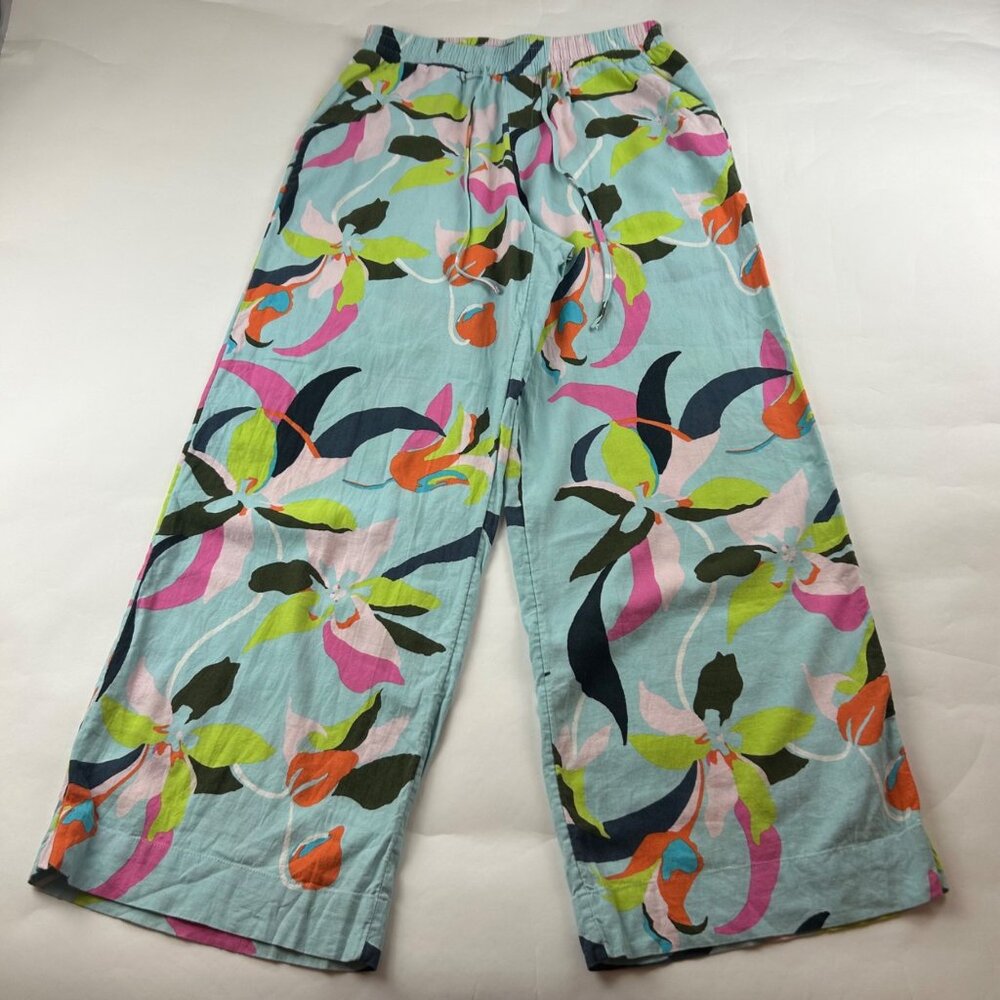 A New Day Bright Tropical Print Linen Blend Wide Leg Lounge Pant M